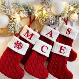 Letters Christmas Stocking New Knitting Christmas Tree Pendant Decorations For Home Xmas Gift Snowflake Alphabet Christmas Socks